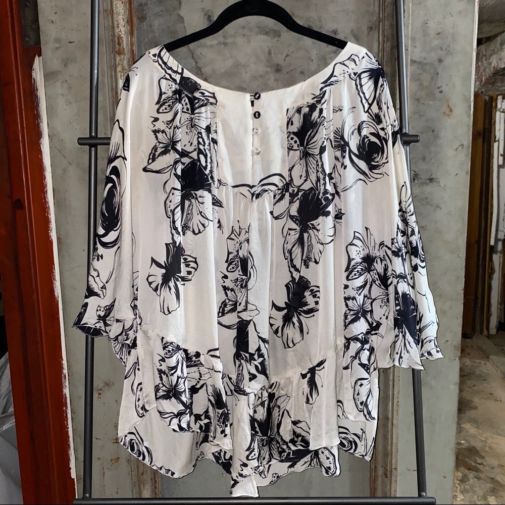 Atos Lombardini Flower Floral Silk Tunic Blouse